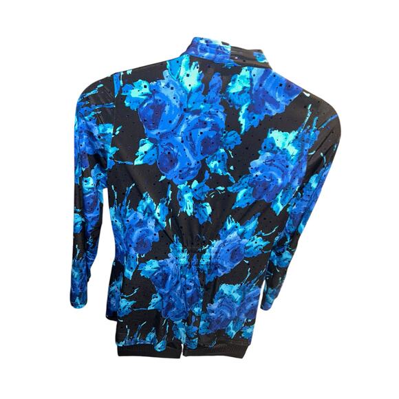 Susan Graver Womens Floral Stretchy Open Front Sparkly Cardigan Black Blue Sz S - Picture 5 of 10